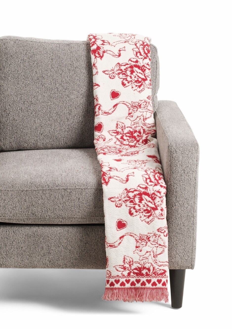 New! Rachel Zoe Cupid Toile Chenille Throw Blanket Angels Cherubs Hearts Red/Wht